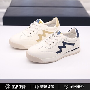 专柜正品百田森女鞋2023春新款系带圆头中跟阿甘鞋小白鞋PJSA3181