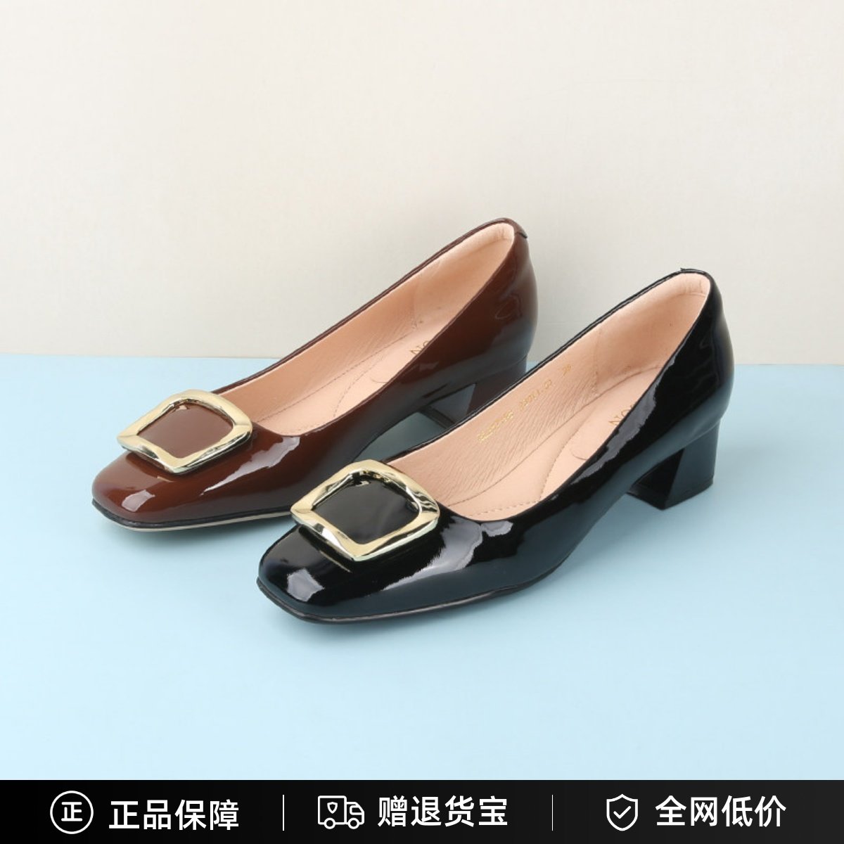哈森女鞋25秋牛皮浅口方头单鞋