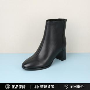 简约百搭羊皮粗高跟时尚 2024冬款 短靴PYQD3023 百田森女鞋 专柜正品