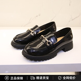 专柜正品哈森女鞋2023秋季新款圆头真皮乐福鞋粗中跟单鞋HL232507