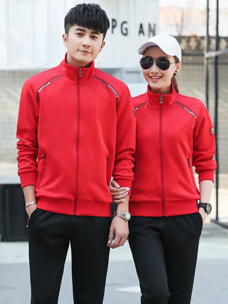 中青年男士春秋时尚拉链开衫松紧腰运动服女士三件套跑步休闲套装