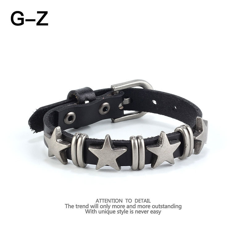 朋克y2k暗黑手绳女摇滚星星牛皮手链辣妹哥特复古情侣细手环饰品.
