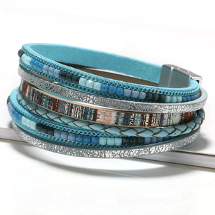 Leather for Women新款 2025波西米亞手工編織皮革手鏈女 Bracelet