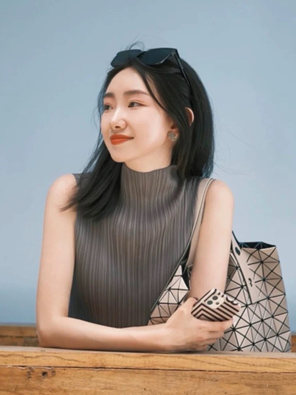 褶皱上衣褶皱背心2025新款无袖高领小背心女显瘦外穿百搭t恤上衣