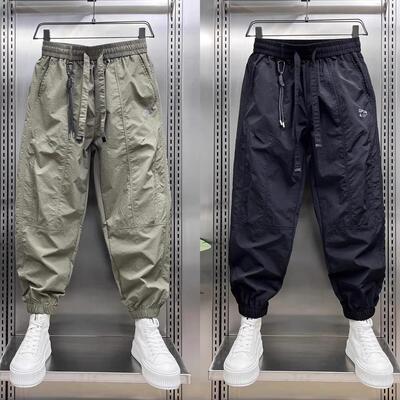 春秋薄款速干裤潮流宽松男裤子九分裤休闲裤2025新款冰丝运动哈伦