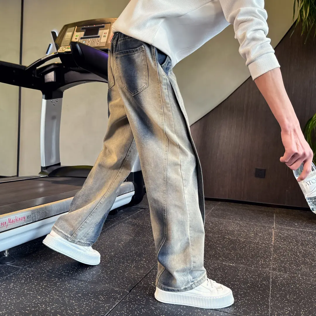 潮牌直筒牛仔裤男高级感重磅裤子2025新款春秋水洗做旧宽松休闲裤