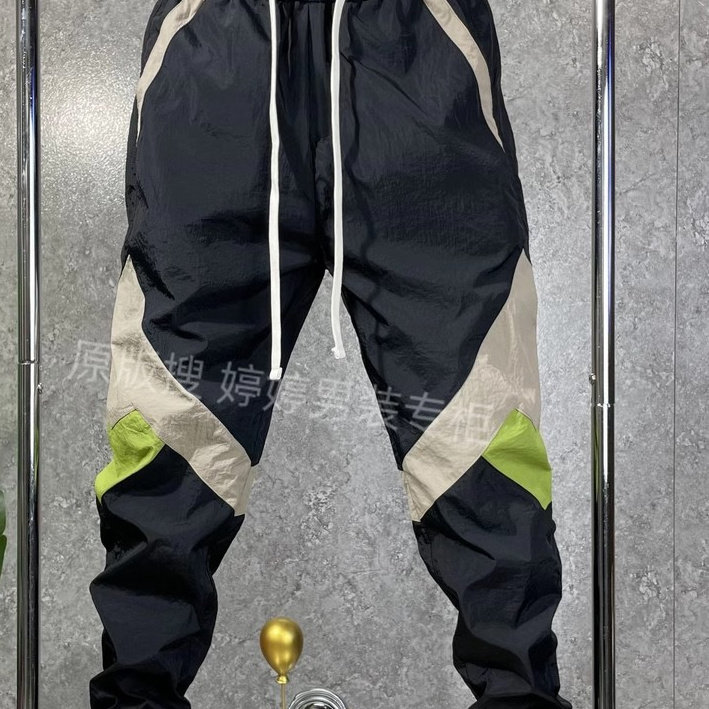 夏季薄款男士拼色束脚休闲裤密松百搭松紧腰拼接小脚潮流哈伦裤子