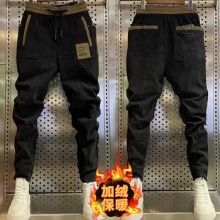 网红条绒加绒裤 束脚哈伦裤 子 弹力修身 秋冬灯芯绒男潮流百搭休闲裤