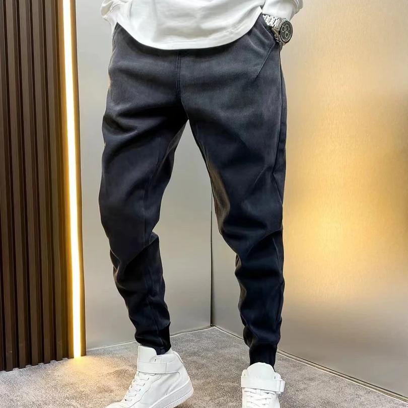 春秋季牛仔裤男士休闲裤做旧潮流黑色束脚痞帅工装裤哈伦宽松裤子