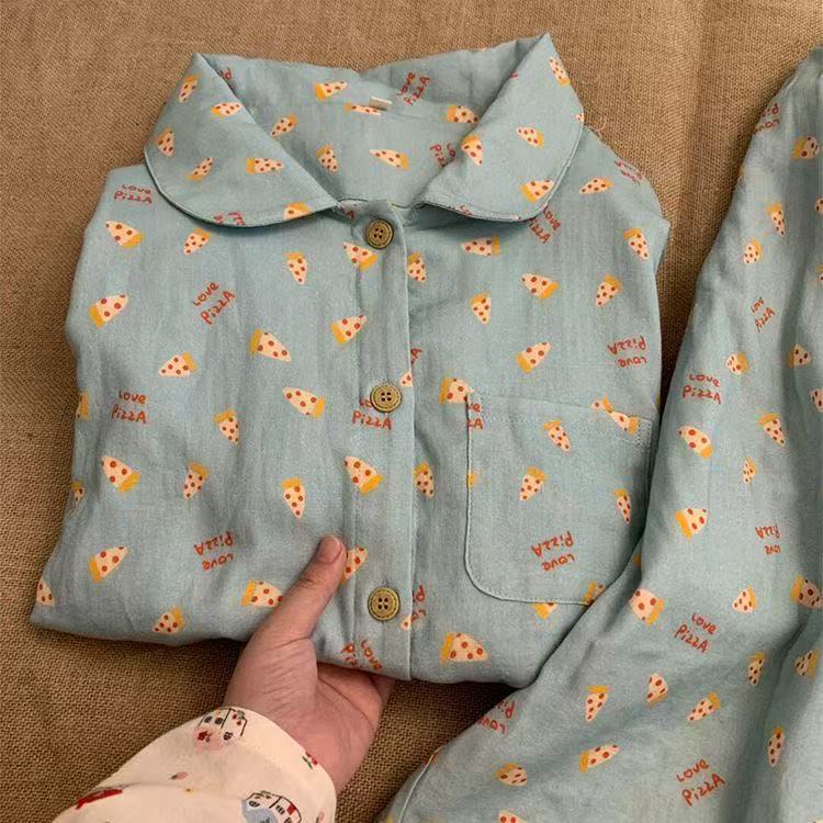 云朵棉披萨睡衣女春季新款翻领开衫长袖长裤甜美舒适家居服套装