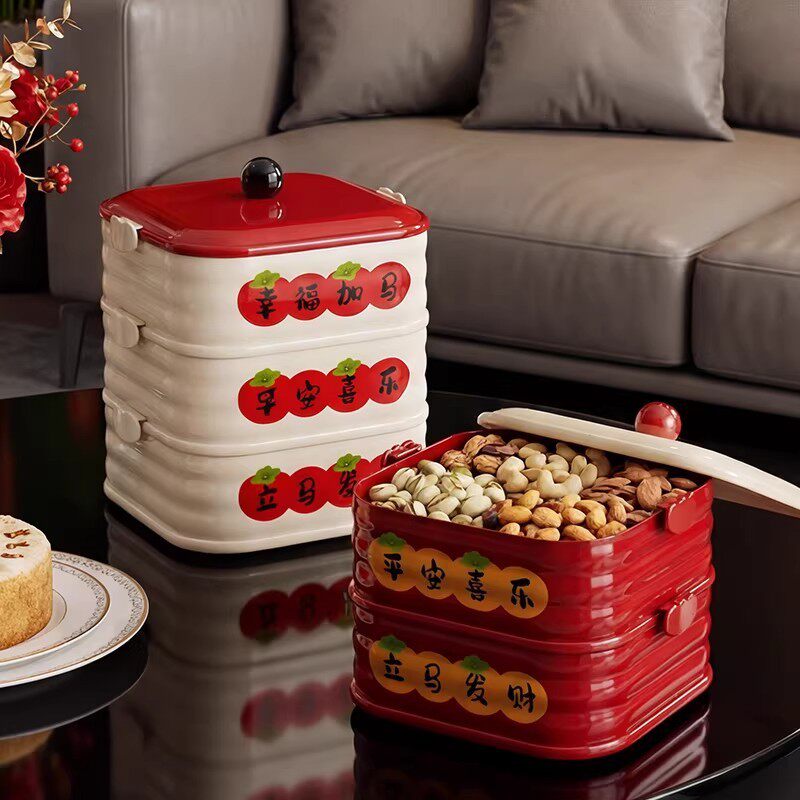 方形多层果盘高级感新年家用客厅茶几水果盘零食坚果干果盘糖果盒