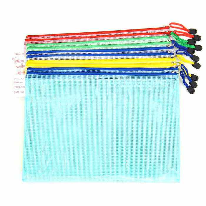 办公新款10个装网格拉链袋透明塑料学生大容量商务资料袋收纳袋