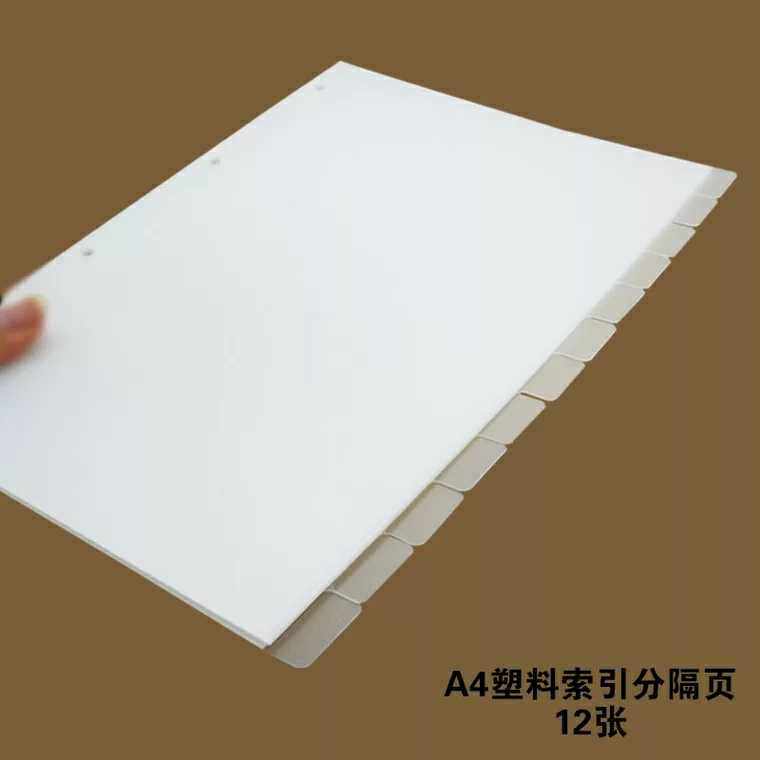 a4分类纸隔页纸4孔透明磨砂索引卡12页