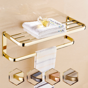 欧式 浴室挂件仿古卫浴五金挂件套装 金色浴巾架置物架 全铜毛巾架