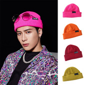 王嘉尔同款 街舞毛线帽子teamwang男女韩版 百搭橘色针织瓜皮冷帽潮