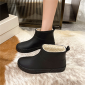 雨鞋 女短筒保暖雨靴水鞋 低帮水靴防滑洗车厨房鞋 日系加绒时尚 胶鞋