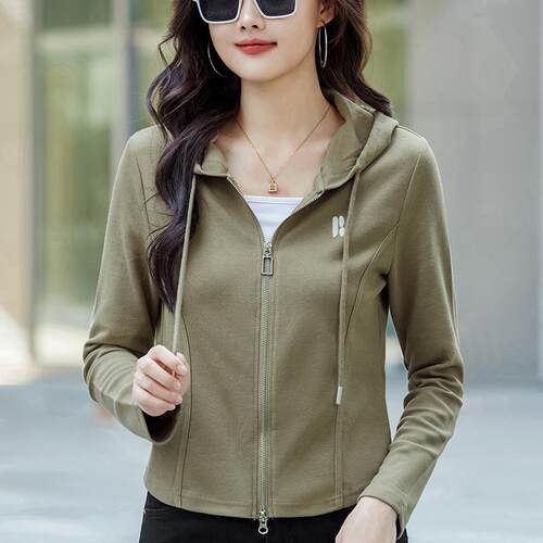 不起球连帽双拉链鱼骨卫衣外套女