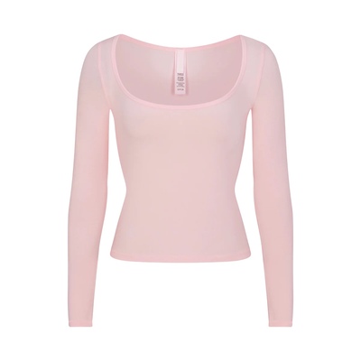 thumbnail for Kardashian's square neck, U-neck, cotton stretch slim long-sleeved T-shirt, base layer, women's top