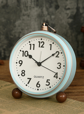 美式小台钟闹钟表复古床头闹铃静音老式轻奢卧室宿舍桌面摆件时钟