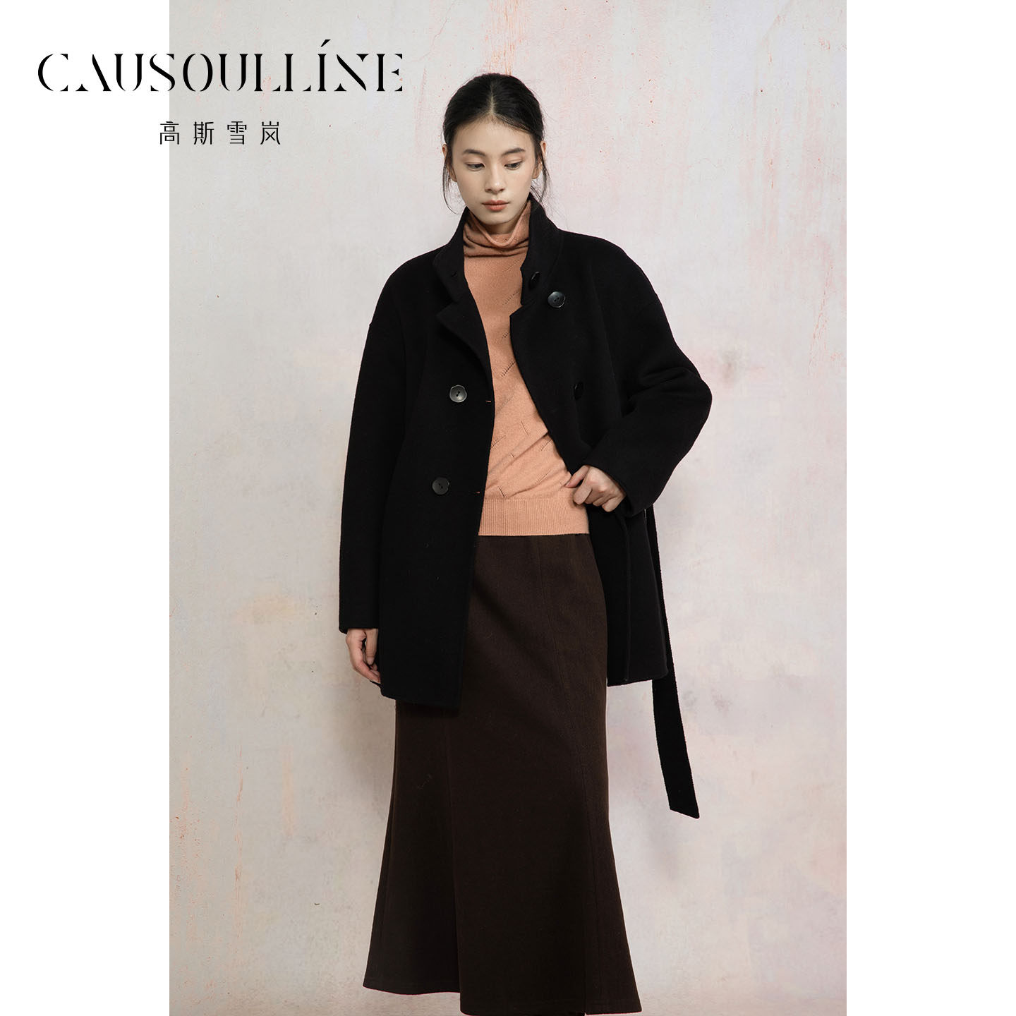 高斯雪岚2025冬新气质复古毛呢大衣纯色羊毛外套商场同款25417687