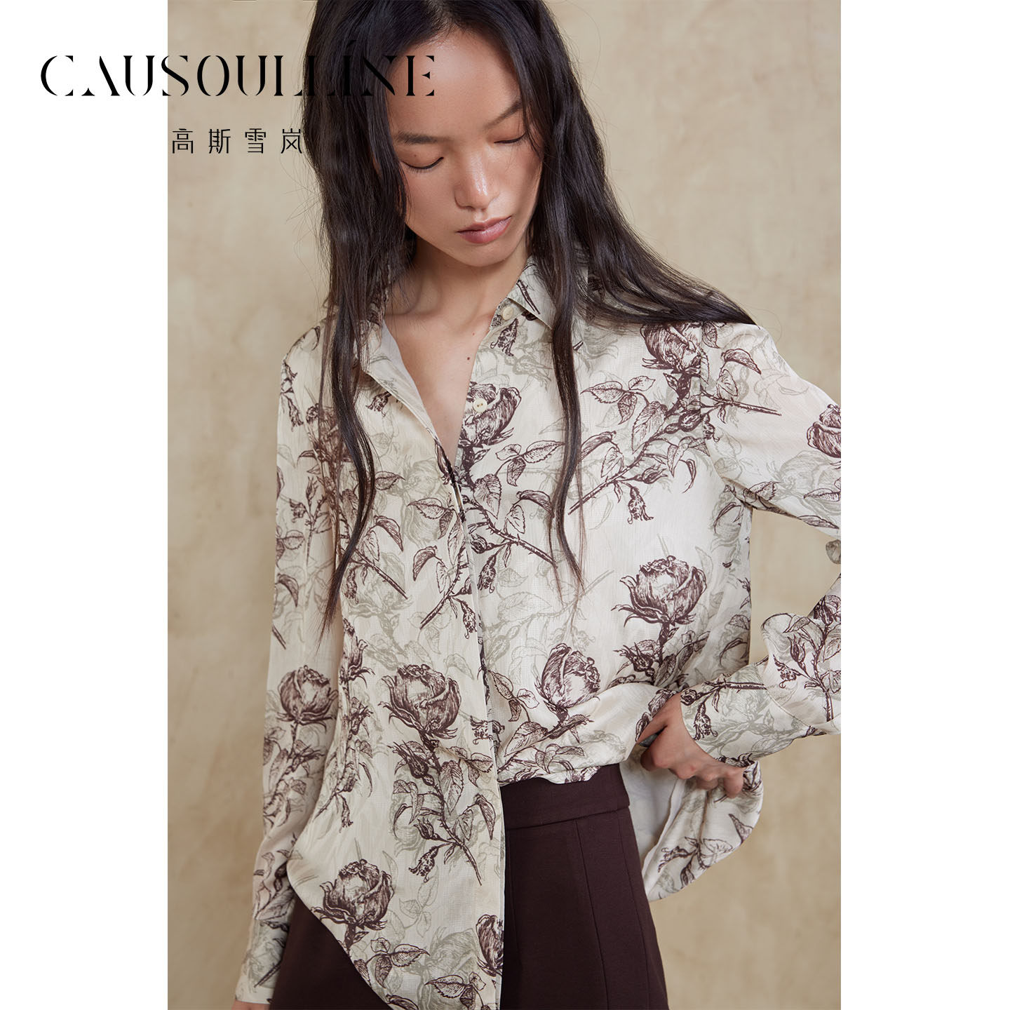 法式印花雪纺衬衫古风上