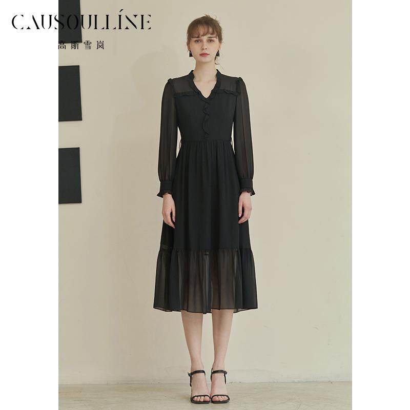 法式优雅小黑裙气质显瘦纱纱裙