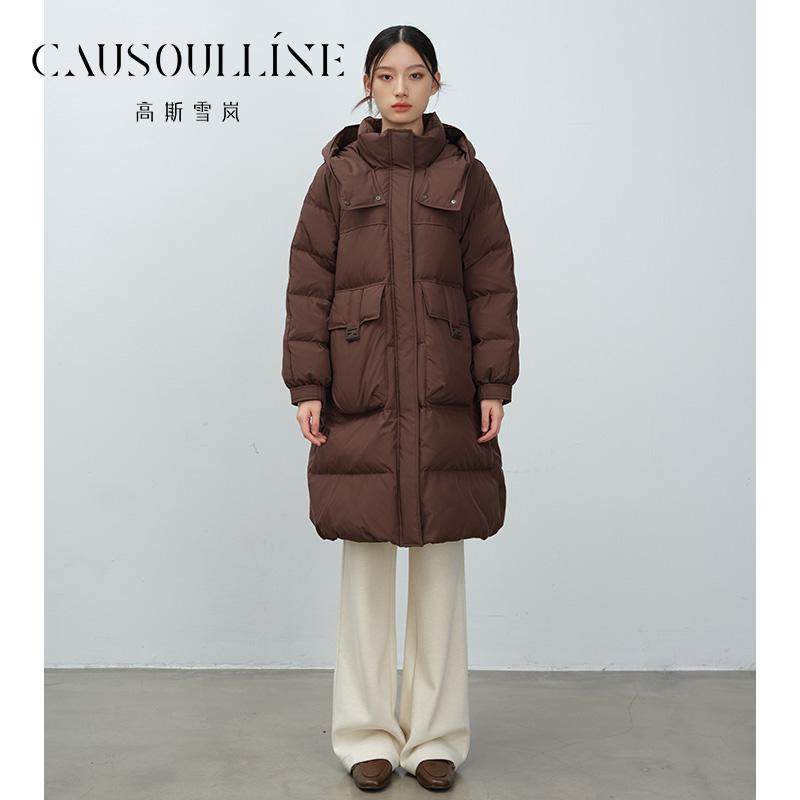高斯雪岚冬季长款连帽羽绒服