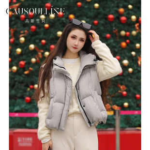 高斯雪岚90白鸭绒羽绒马甲女短款立领加厚无袖外套泡泡服25480048
