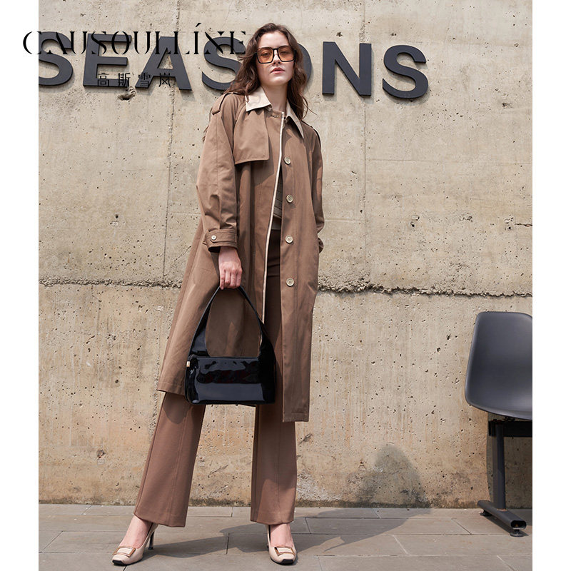 高斯雪岚中长款韩版休闲风衣