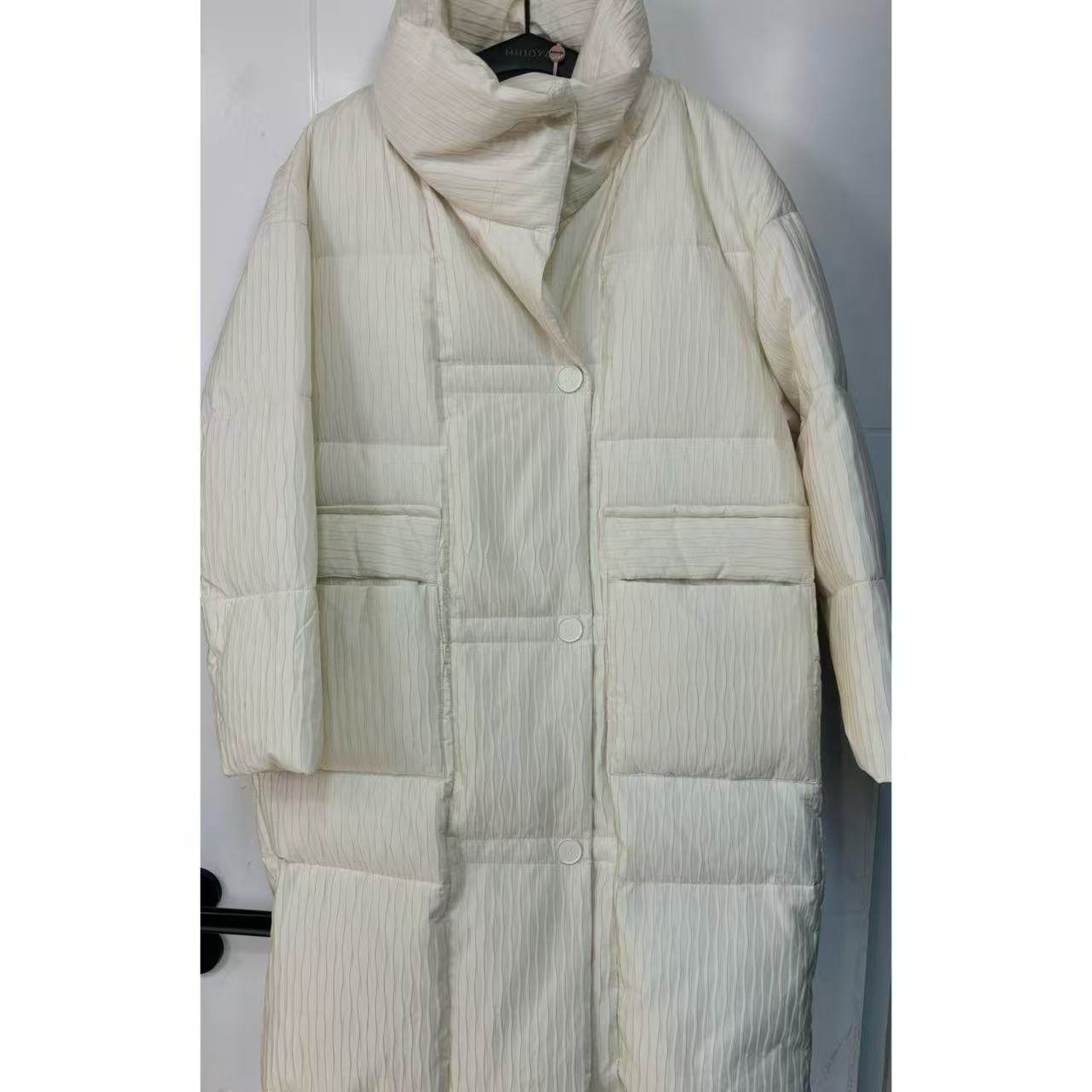 【白鹅绒】高斯雪岚中长款无帽立领白色鹅绒服女中年妈妈羽绒服冬