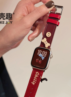 POOKEJOY适用苹果applewatch11毛呢拼皮腊肠狗表带皮s10/s9/s8/s7