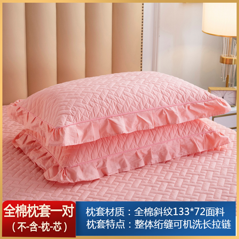 全棉枕套一对装夹棉枕芯套单人成人枕头套纯棉一对48*74蕾丝花边
