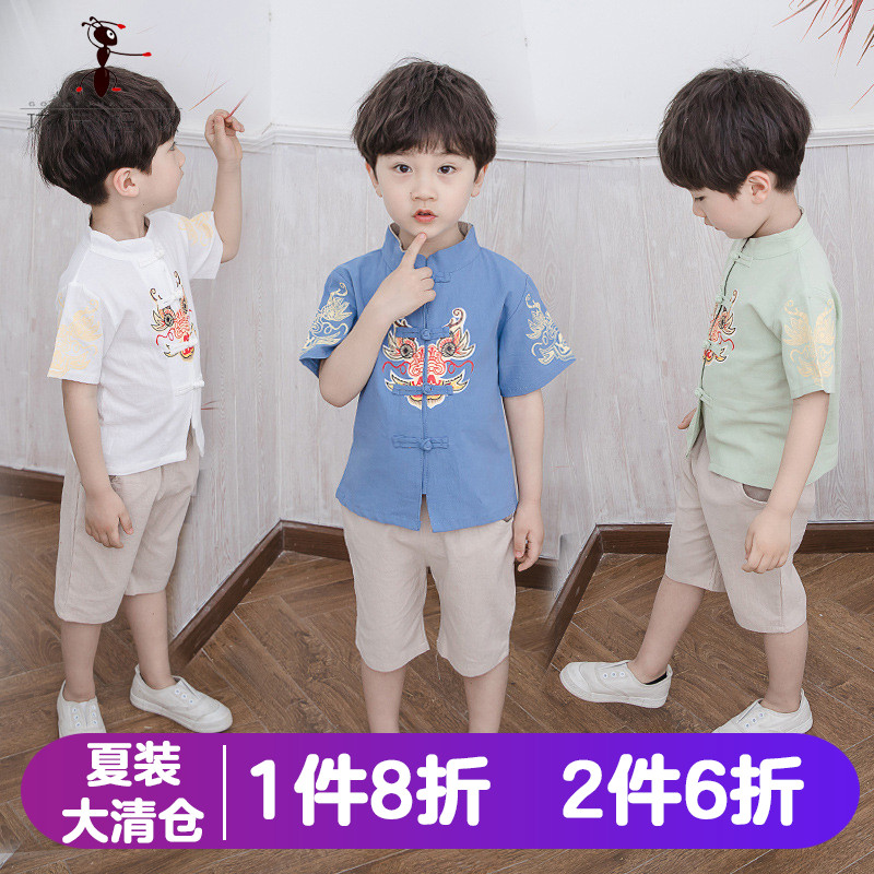 男童唐装复古夏季儿童民族风短袖套装女童宝宝汉服中国风夏装350765.00元包邮