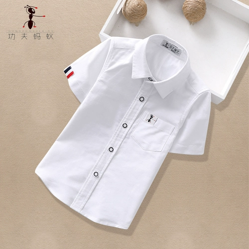 Летняя тонкая рубашка для мальчиков, детская хлопковая форма, короткий рукав, подходит для подростков