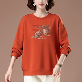 卫衣女春秋新款 宽松加肥加大码 中年妈妈洋气印花显瘦圆领上衣外套