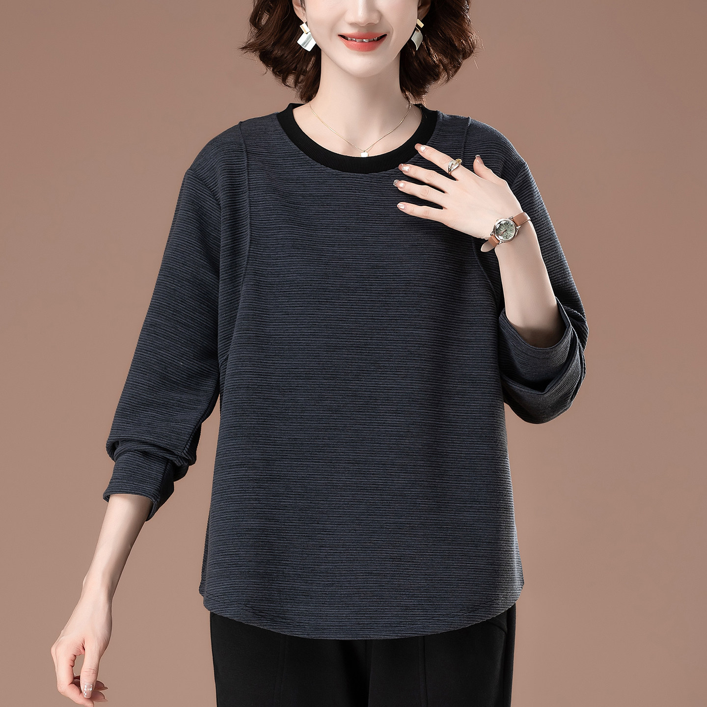 加肥加大码长袖t恤春秋新款中年妈妈百搭休闲遮肉显瘦内搭打底衫,女装/女士精品,T恤,淘宝优惠券,粉丝福利购,淘宝优惠卷