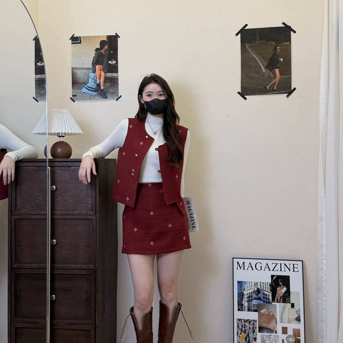 H.R-金线提花刺绣马甲+针织毛衣+半橡筋腰有安全裤半身裙套装3576,女装/女士精品,时尚套装,淘宝优惠券,粉丝福利购,淘宝优惠卷