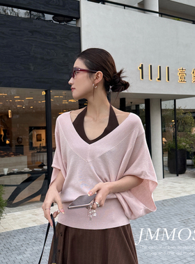 ZY GODDESS-松蝙蝠袖针织衫+挂脖系带背心套装（含5绵羊毛）JC989