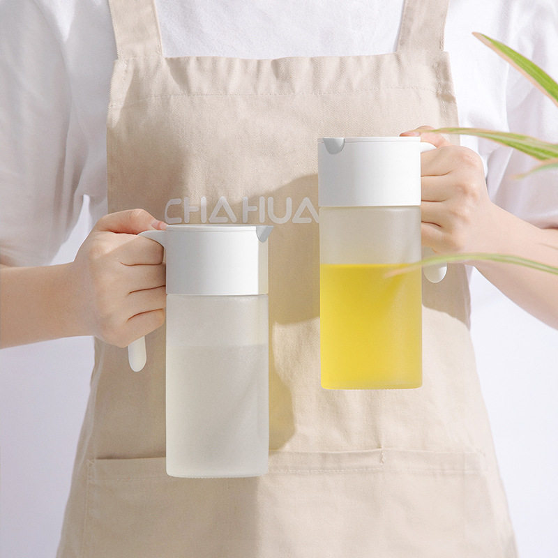 茶花玻璃油壶自动开合带盖油罐子厨房家用装油酱油醋瓶一件代发