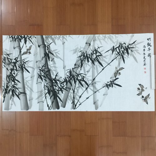 张文忠纯手绘国画竹子四尺横幅竹报平安餐厅走廊客厅公司背景装饰