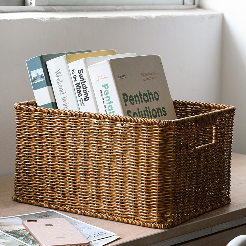 kens桌面零食收纳盒北欧风仿藤编