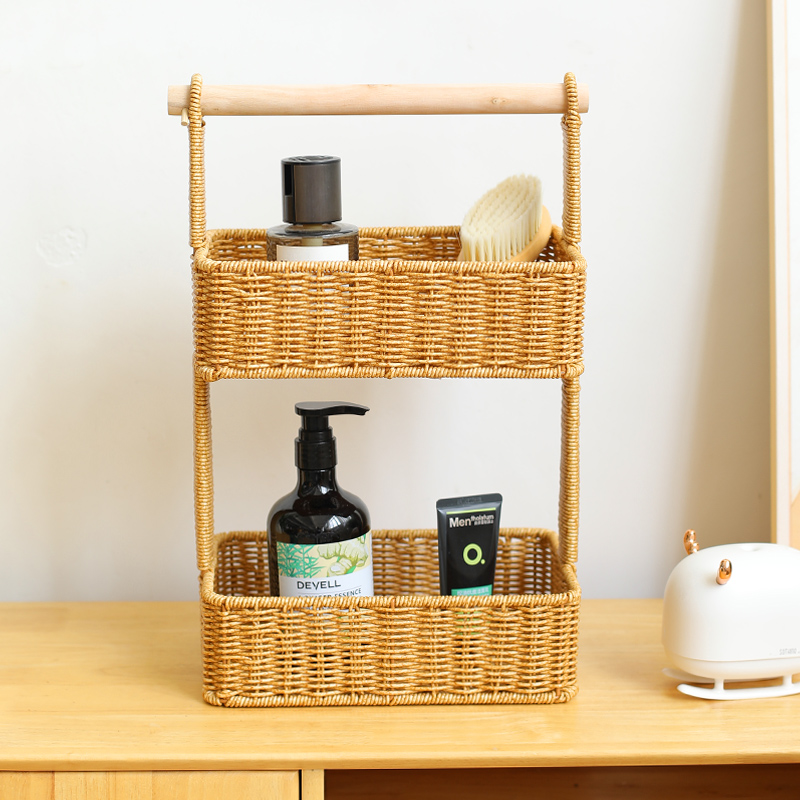 Kens双层仿藤编置物架多层厨房浴室卫生间收纳架桌面零食储物筐