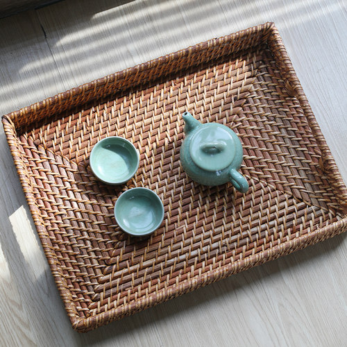 进口藤编托盘茶盘中式复古