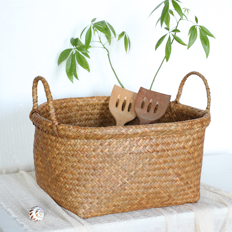 天然海草编椭圆零食收纳篮