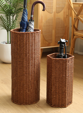 KENS仿藤编伞桶民宿咖啡馆家用门口落地雨伞收纳架复古日式雨伞桶