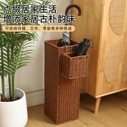 KENS藤编家用门口落地雨伞桶玄关入户伞架民宿咖啡馆置物架子