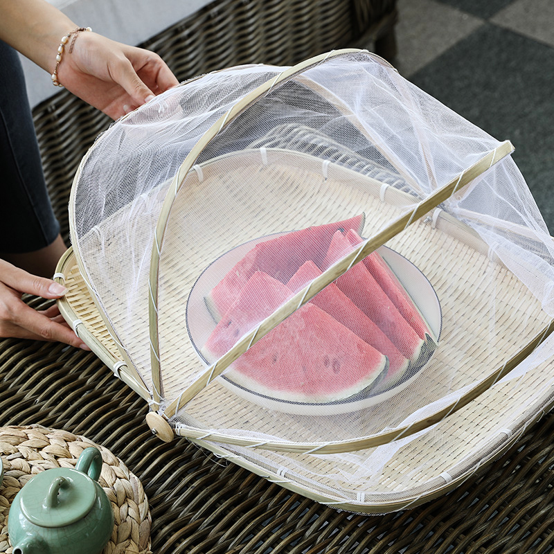 越南进口竹编带纱网晒篮菜罩