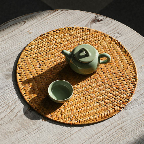 kens手工编织防烫简约圆形茶杯垫