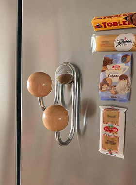 ins磁铁挂钩免钉冰箱磁吸贴入户门柜钥匙帽子复古圆木球创意壁挂