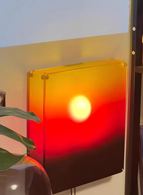 落日壁灯手拉升降日出夕阳玄关挂画氛围灯充电免布线卧室床头壁灯